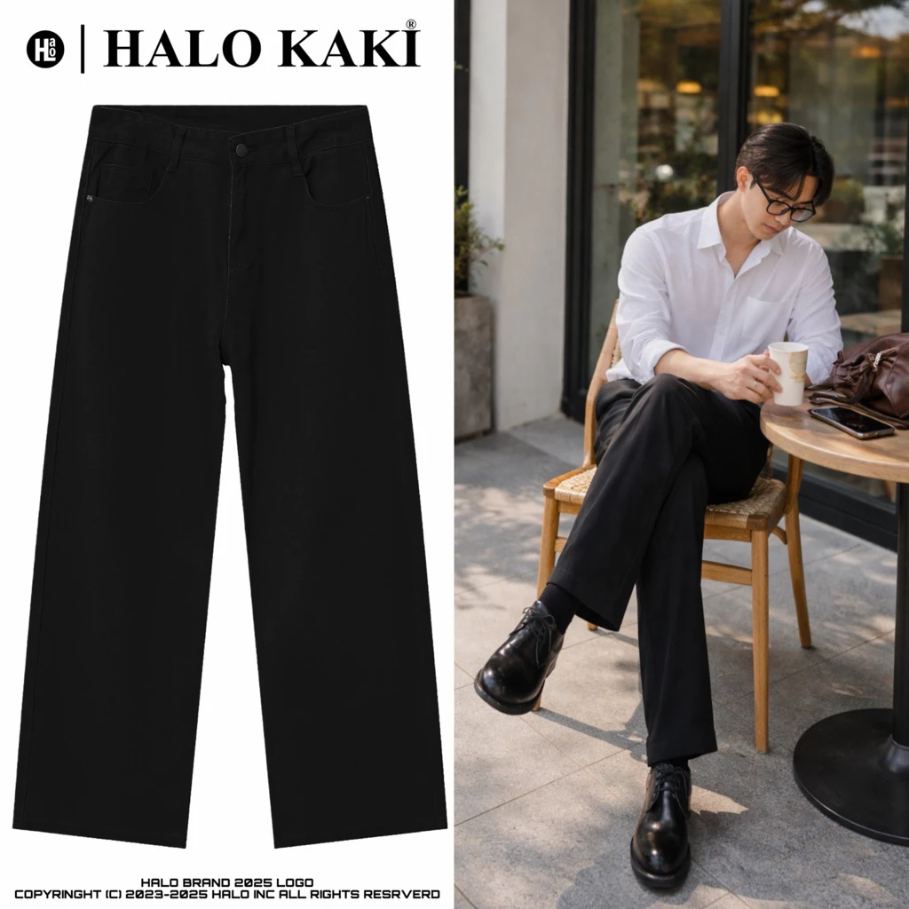 JEANS ĐEN/TRẮNG BAGGY - Quần jeans trơn baggy form tới mắc cá chân ống suông hàn quốc HALO KAKI