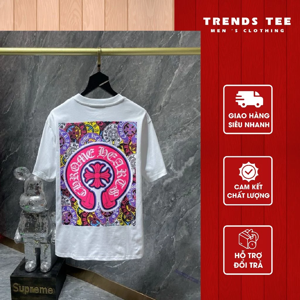 Áo Thun Nam Nữ Cotton 100% Cao Cấp 250Gsm In Hình Chrome Hồng Form Dày Dặn Co Giãn 2 Chiều
