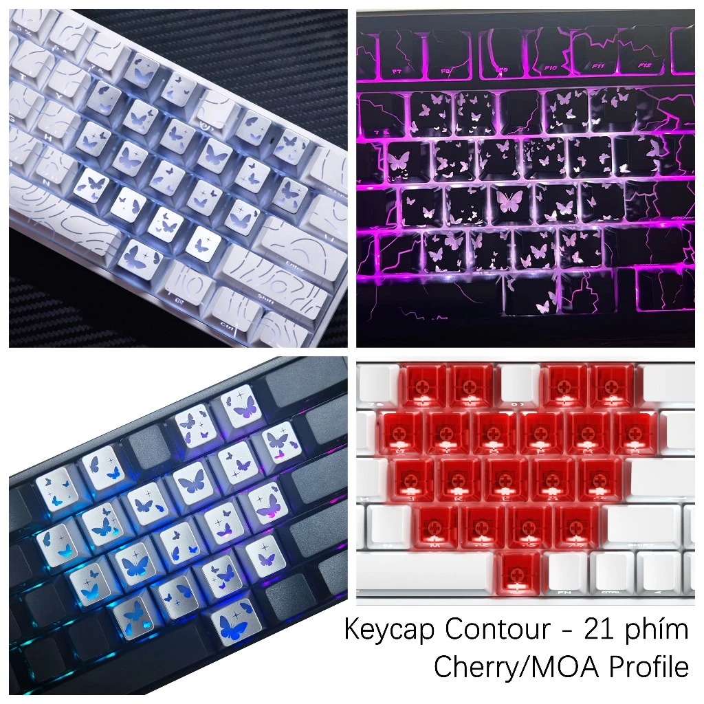Keycap Contour - 21 phím - Keycap trong suốt - Cherry/MOA Profile - Xuyên LED - hình trái tim dễ thương