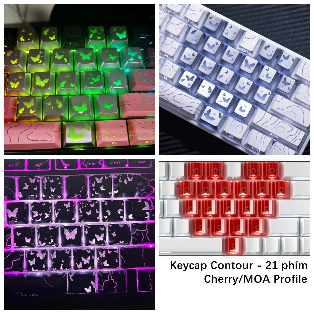 Keycap Contour 21 Phím – Trong Suốt Xuyên LED, Cherry/MOA Profile, Nổi Bật Setup RGB