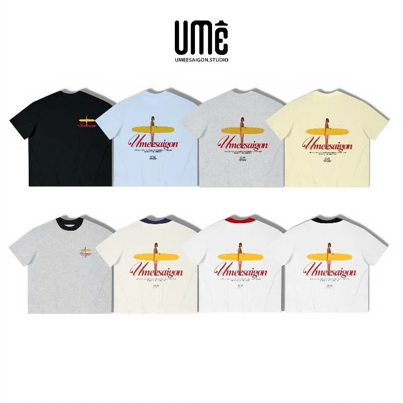 UMEESAIGON Áo Thun Cotton Form Boxy Tay Ngắn Cô Gái Lướt Sóng "UME SURF"