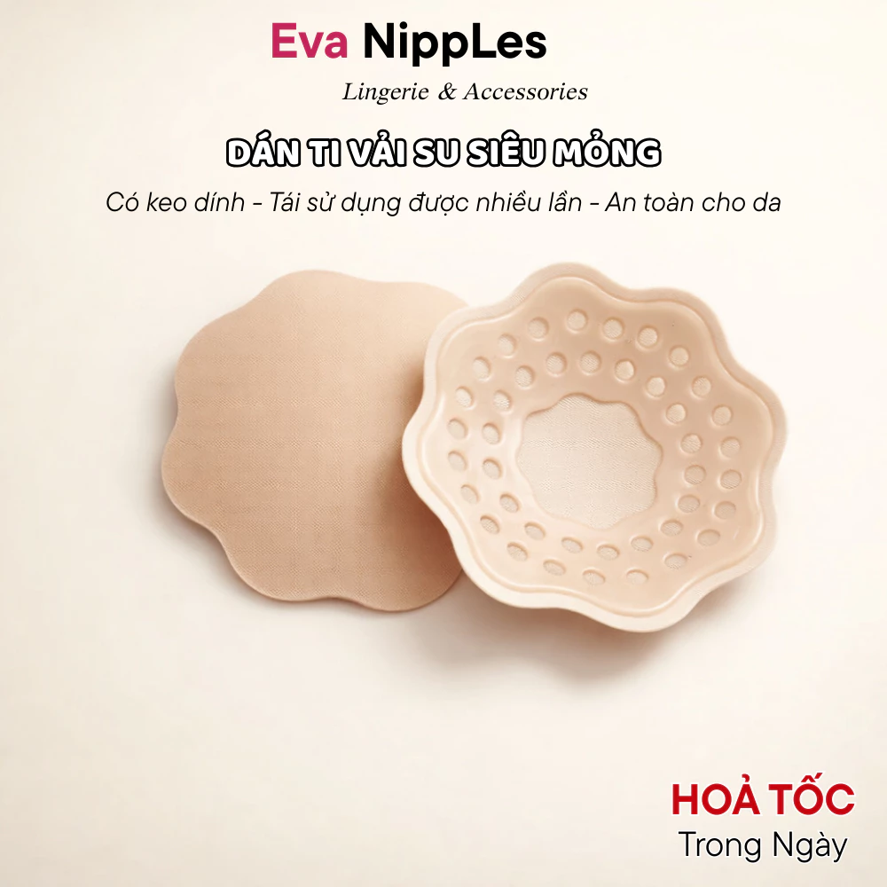 1 Cặp dán nhũ hoa chất vải, dán ti hình hoa dày có keo, có thể tái sử dụng nhiều lần màu trắng đen EVA BRA 0122