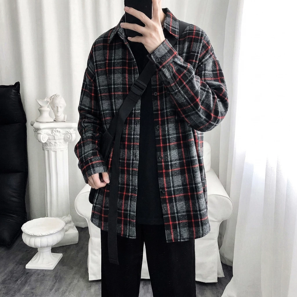 Áo Sơ Mi Dài Tay, Họa Tiết Kẻ Caro, Dáng Rộng Unisex Nam Nữ, Chất Đẹp, Hàng Quảng Châu - AD24