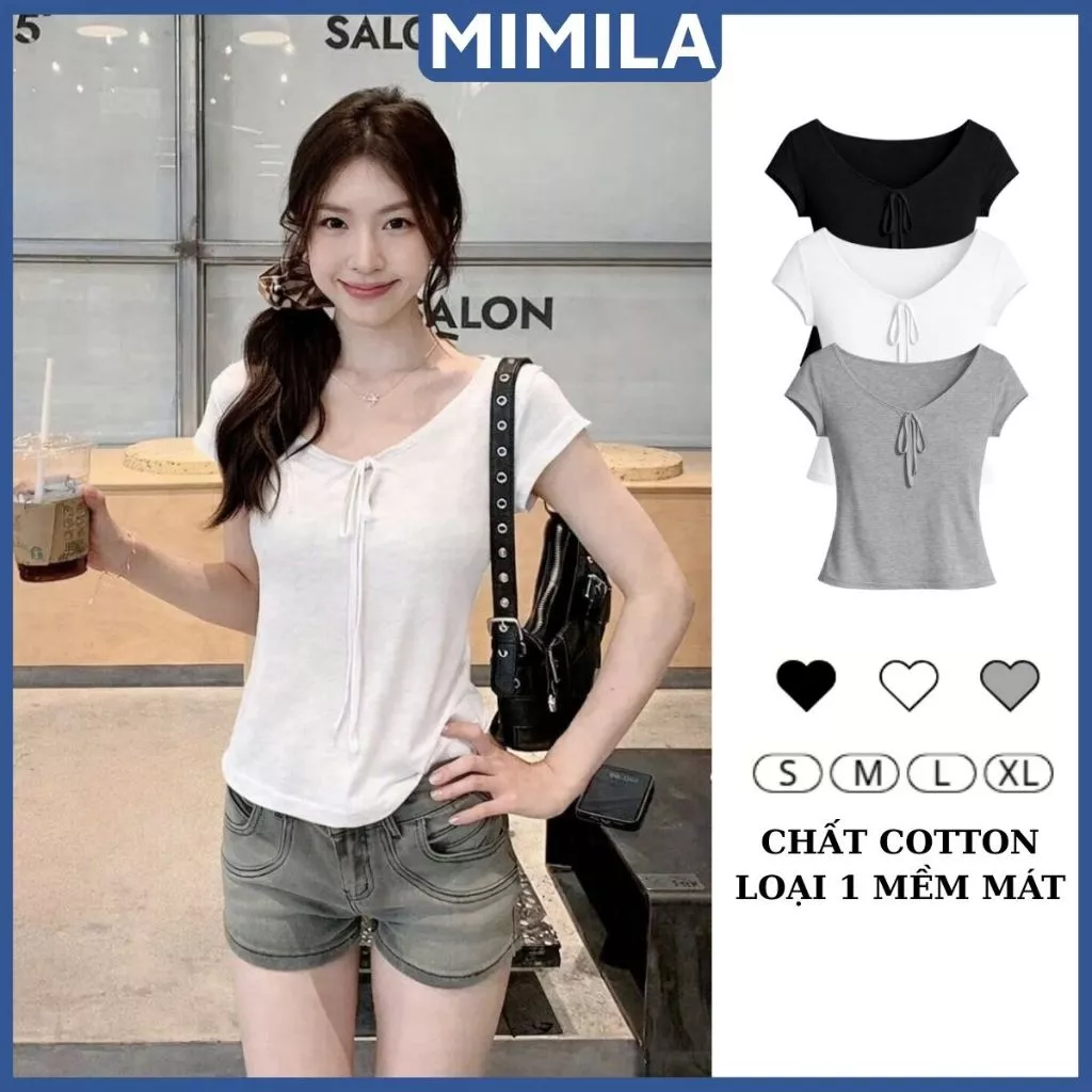 [CÓ SIZE] Áo Thun Ngắn Tay Cổ Rộng Dáng Vừa MIMILA Thoáng Mát Mặc Ở Nhà Mặc Đi Chơi Chất Cotton Mềm Mịn Co Dãn