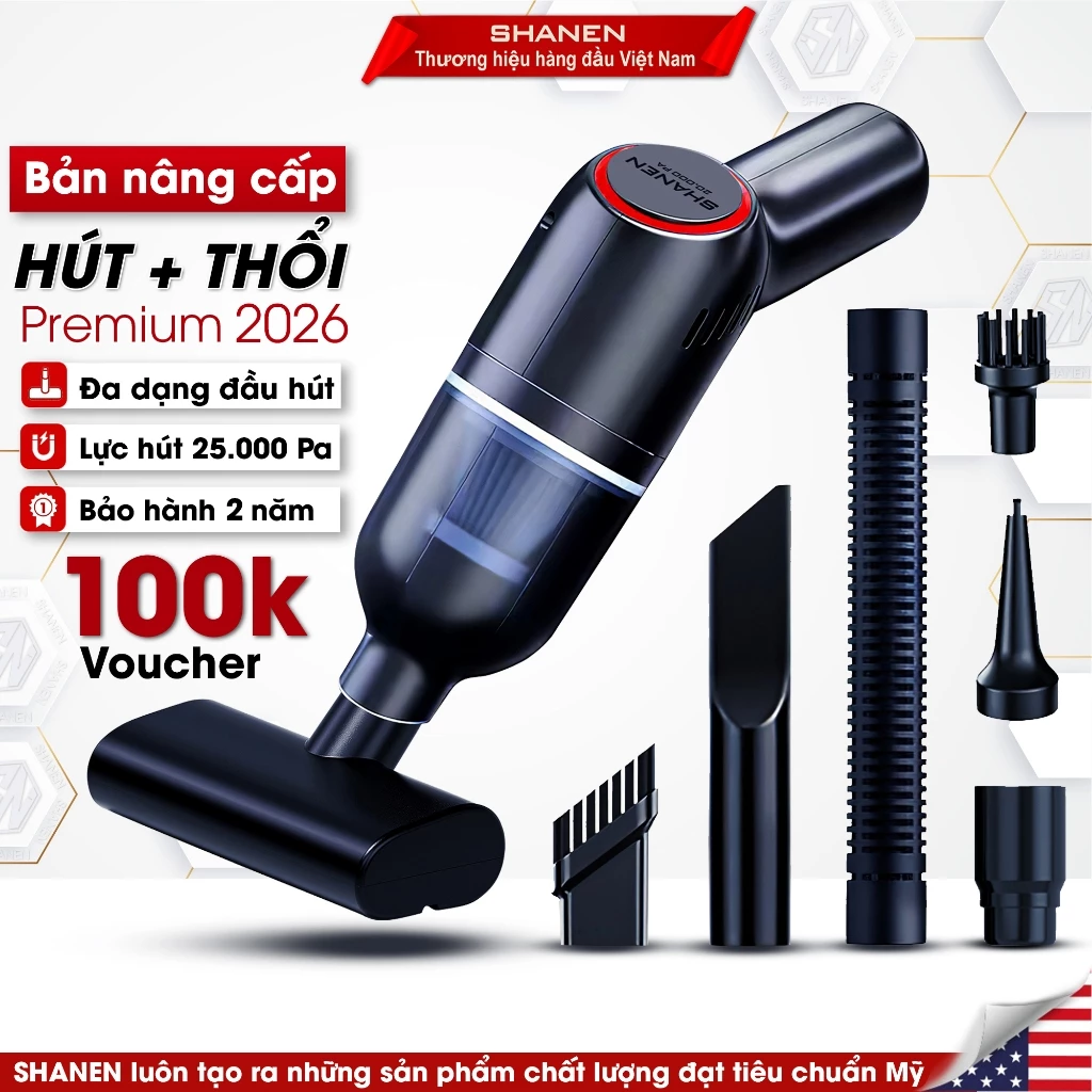 Máy hút bụi cầm tay không dây SHANEN LT137, Hút thổi đa năng, Công suất 120w, Bảo hành 12 tháng