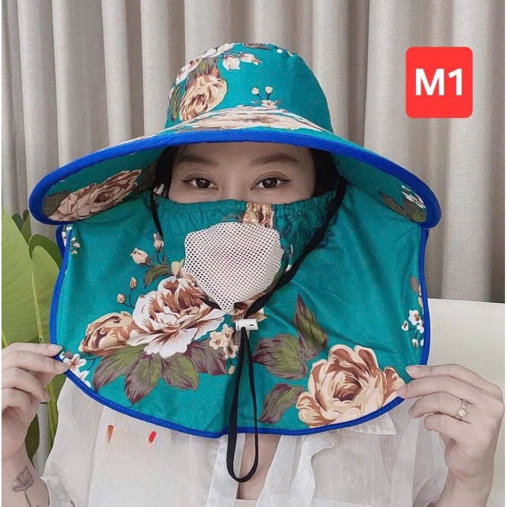 MŨ NÓN VÀNH RỘNG CÓ KHẨU TRANG CHE KÍN CỔ, GÁY, CÓ Ô THÔNG HƠI, THOÁNG MÁT, ship màu ngẫu nhiên