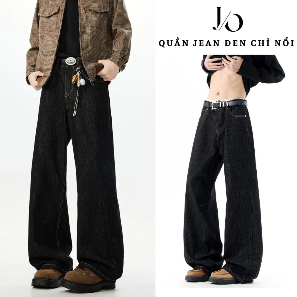 Quần Jean Suông Nam Retro CHỈ NỔI Ống Đứng Lưng Cao Quần Jean Unisex Bigsize Form Đứng Dáng Dài