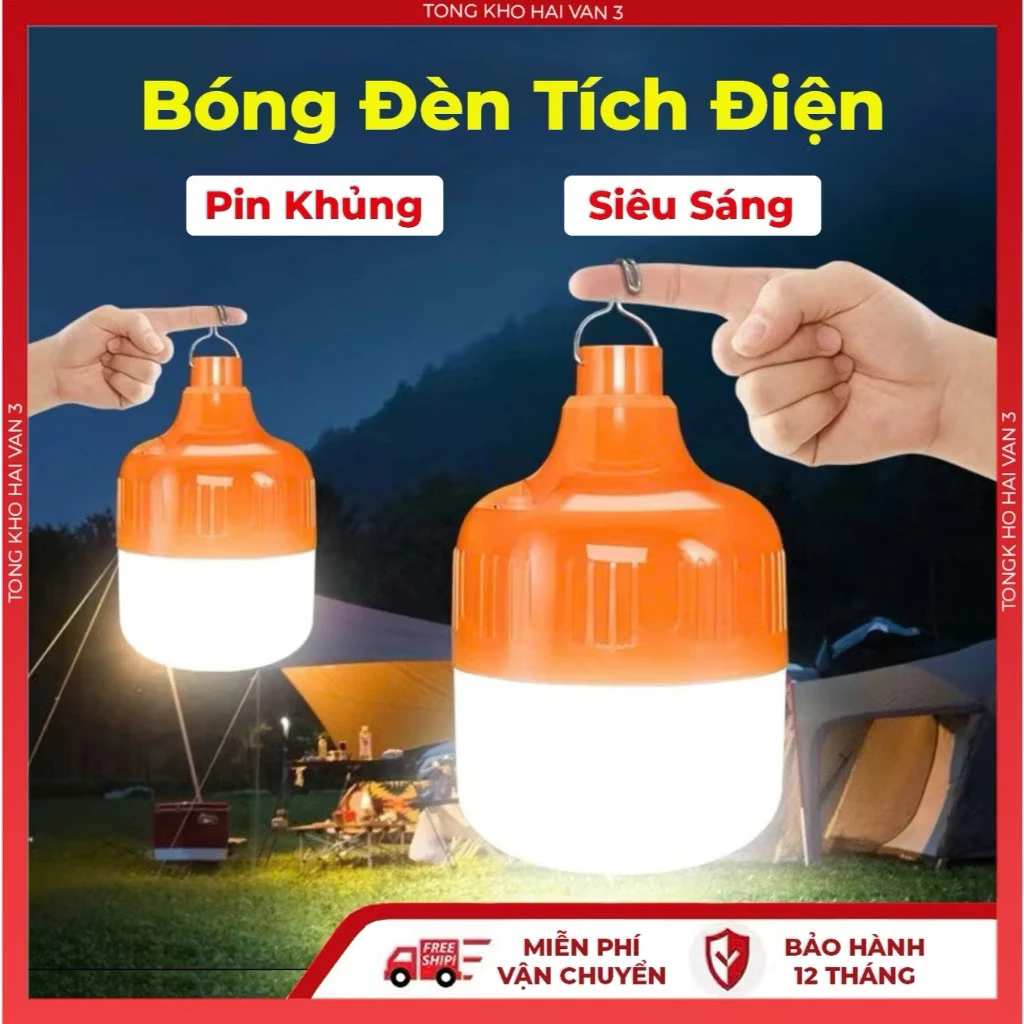Bóng đèn tích điện công suất 100W, 150W, 200W, chống nước, sạc USB tiện lợi siêu bền bảo hành 12 tháng