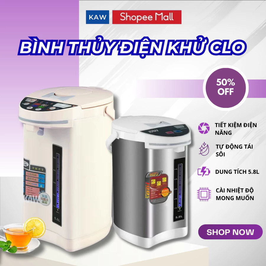 Bình Thủy Điện Phích Đun Nước Nóng 5.8L Công suất 750W, Giữ Nhiệt Lâu, Tự Động Tái Sôi, An Toàn