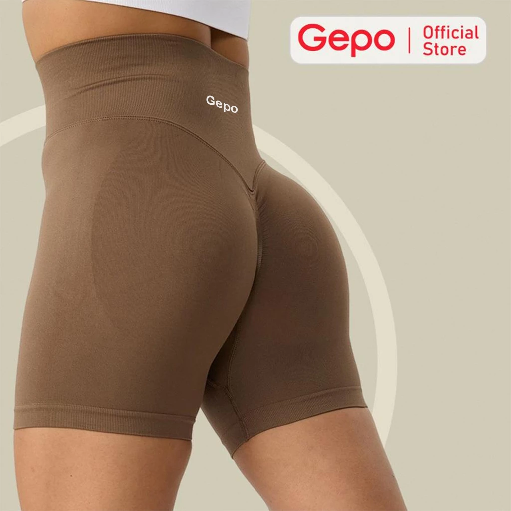 GEPO Quần short đùi tập gym nữ nâng mông tôn dáng cạp cao dáng chất liệu dệt kim GP111