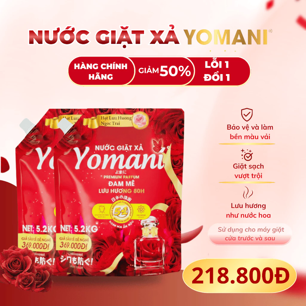 [2 TÚI 10KG4] Nước Giặt YOMANI Hương Nước Hoa, Lưu Hương 80H, Giặt Sạch Sâu, Tiết Kiệm, An Toàn