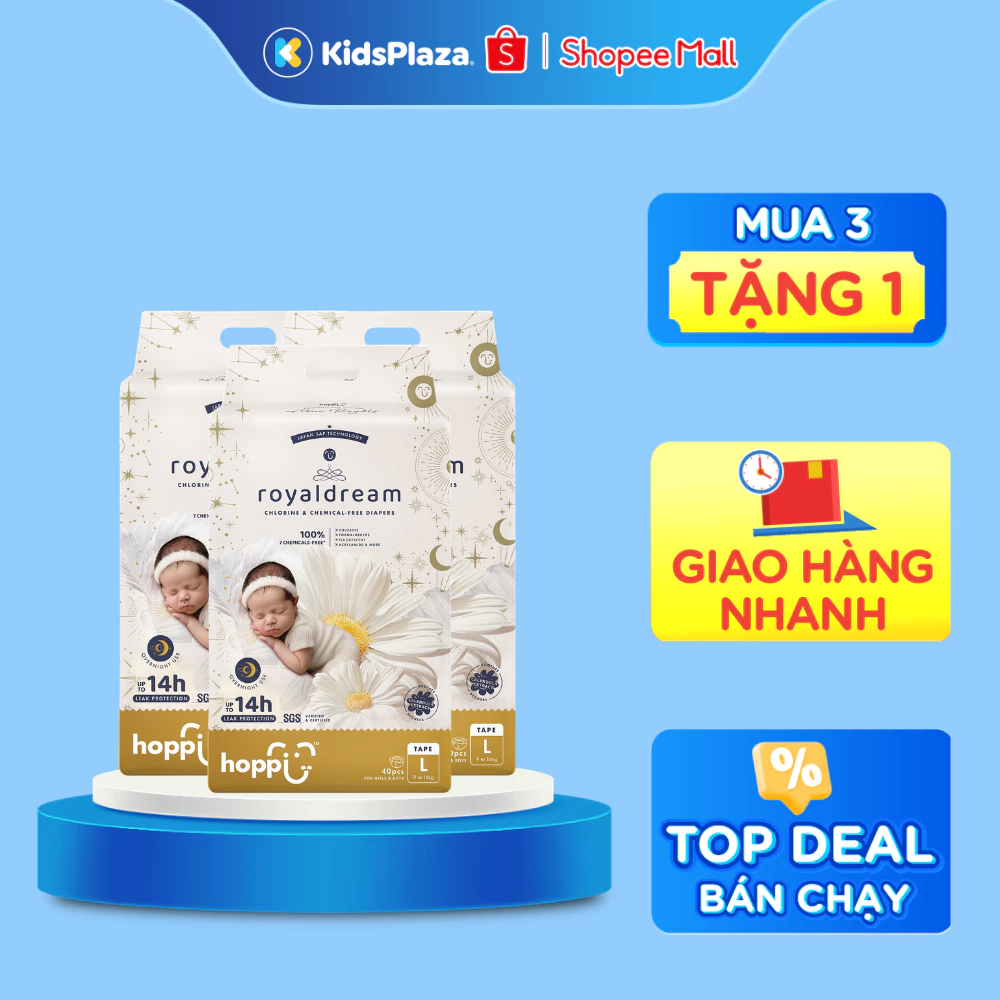 [THÙNG] Bịch tã mùa hè Bỉm Hoppi Royaldream đầy đủ size cho bé