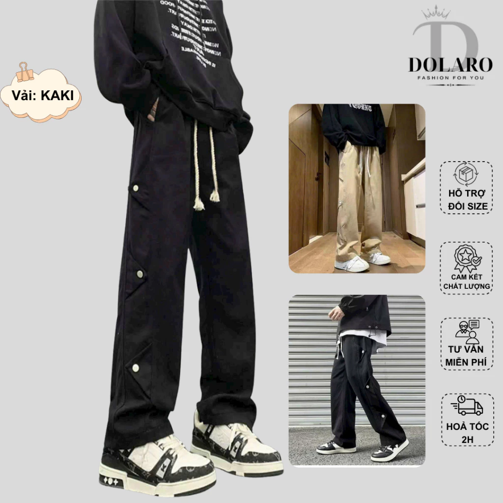 Quần ống rộng nam nữ DOLARO chất kaki dày dặn, quần dài dáng suông nam nữ lưng cao