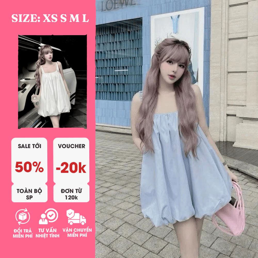 Đầm Babydoll Kaki Thô Cao Cấp Kèm Quần Bảo Hộ – Váy Xòe Tiểu Thư Form Rộng Mặc Đi Chơi, Dạo Phố (Màu Biển / Trắng / Nâu)