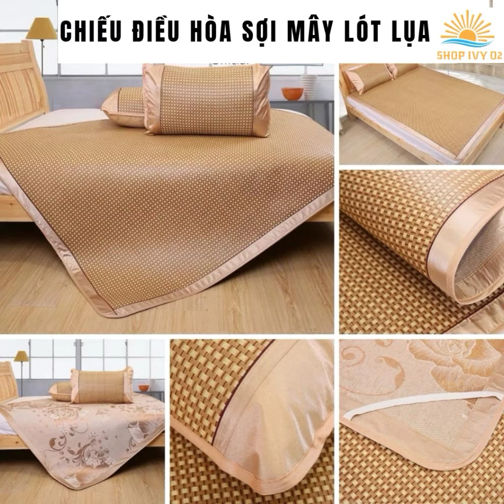 Chiếu Điều Hoà Sợi Mây Lót Lụa Cao Cấp Chiếu Có Chun Cài Góc- Hannishop