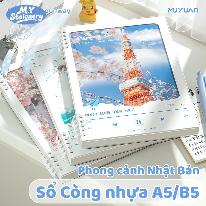 M.Y Stationery -Sổ tay gáy lò xo phong cách Nhật Bản, có hai kích thước A5/B5, 120 trang