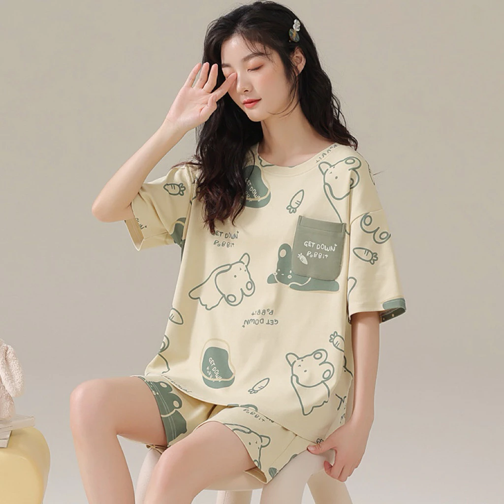Đồ bộ nữ mặc nhà mùa hè cộc tay bigsize, đồ ngủ bigsize fom to vải thun cotton quần đùi dễ thương