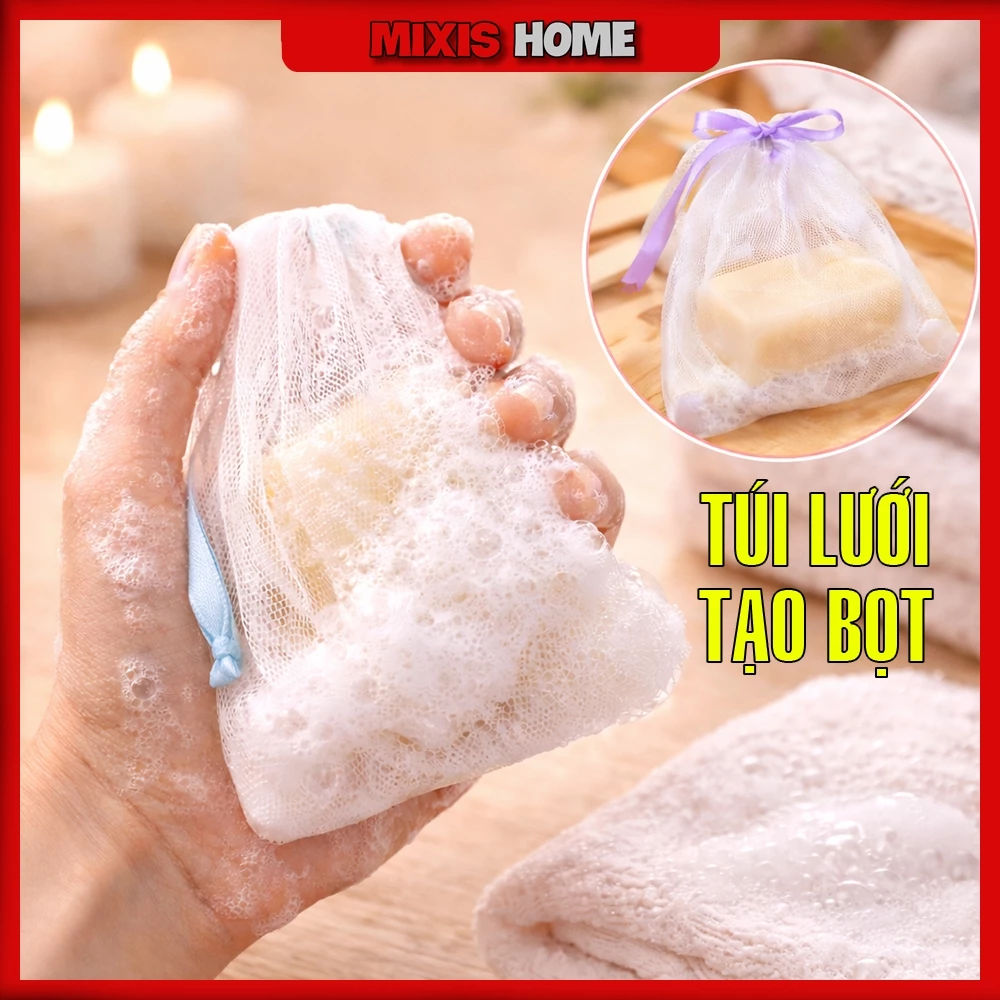 Combo 20 Túi Lưới Tạo Bọt 2 Lớp Đựng Bánh Xà Phòng, Xà Bông Lưới Tạo Bọt Tắm Rửa Mặt Tiện Lợi - GD73