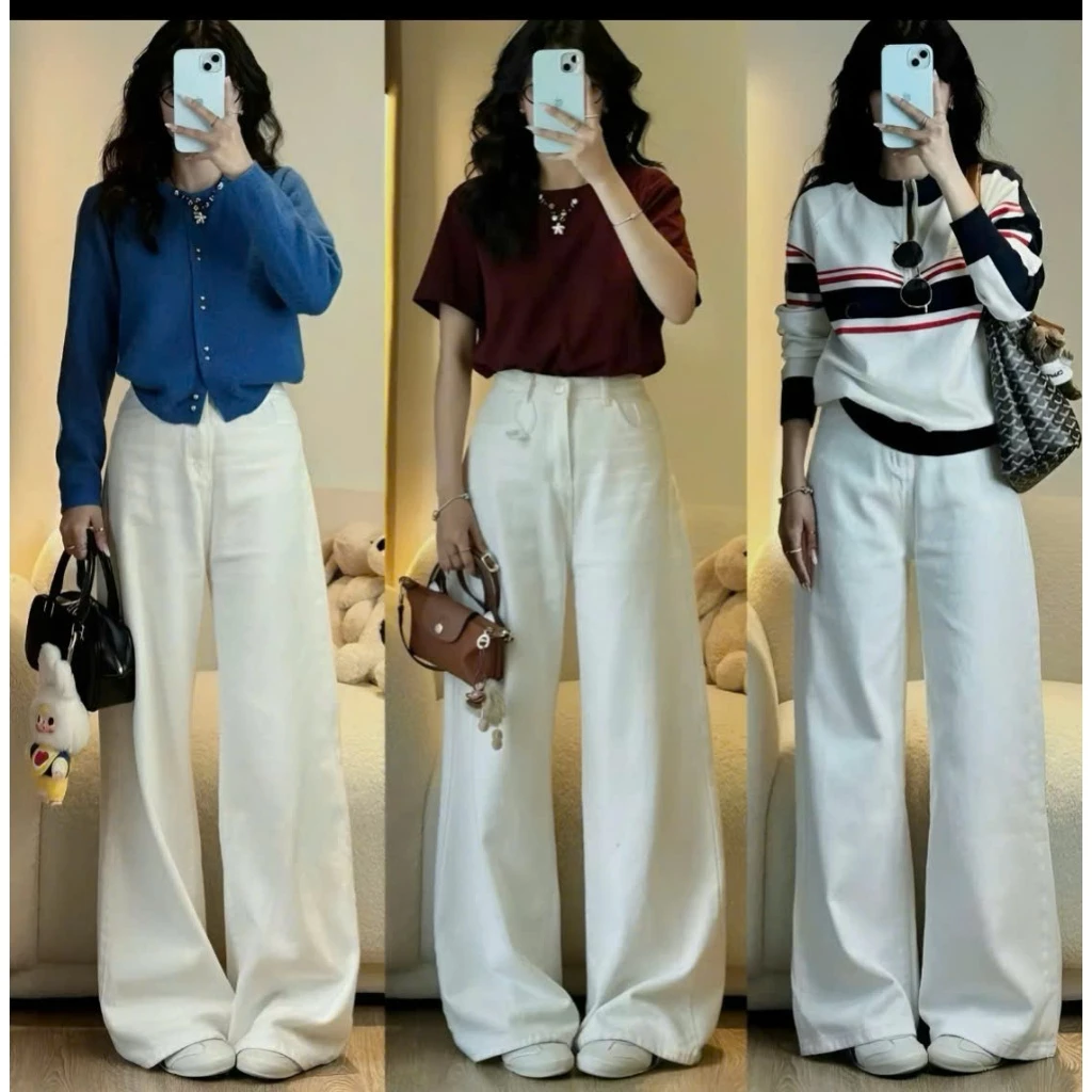 Quần jean bò ống rộng 28 cm suông xuông nữ jeans cạp cao phong cách style ms11