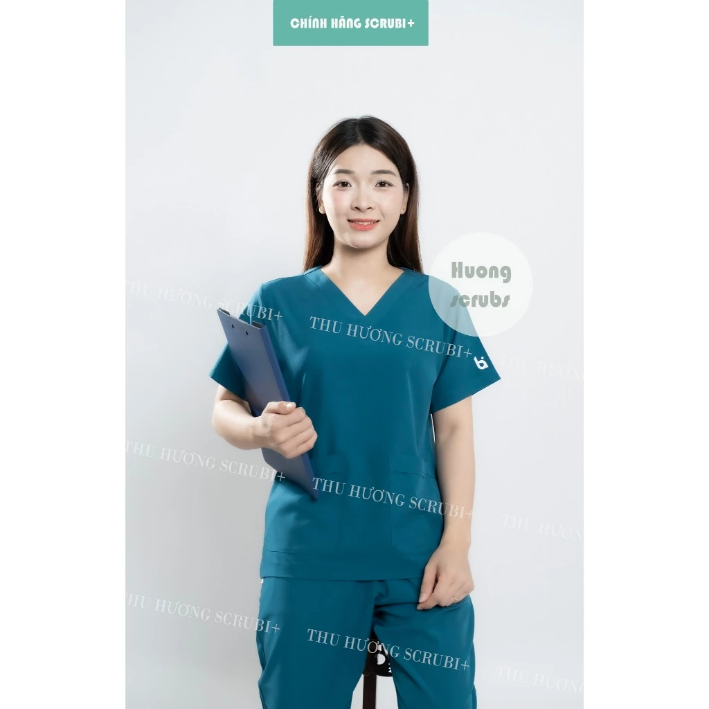 Bộ Scrubs cổ tim Vải Lon Giãn, bộ lon nhật mầm non, bệnh viện, quần áo phẫu thuật, áo blu bác sĩ, Women