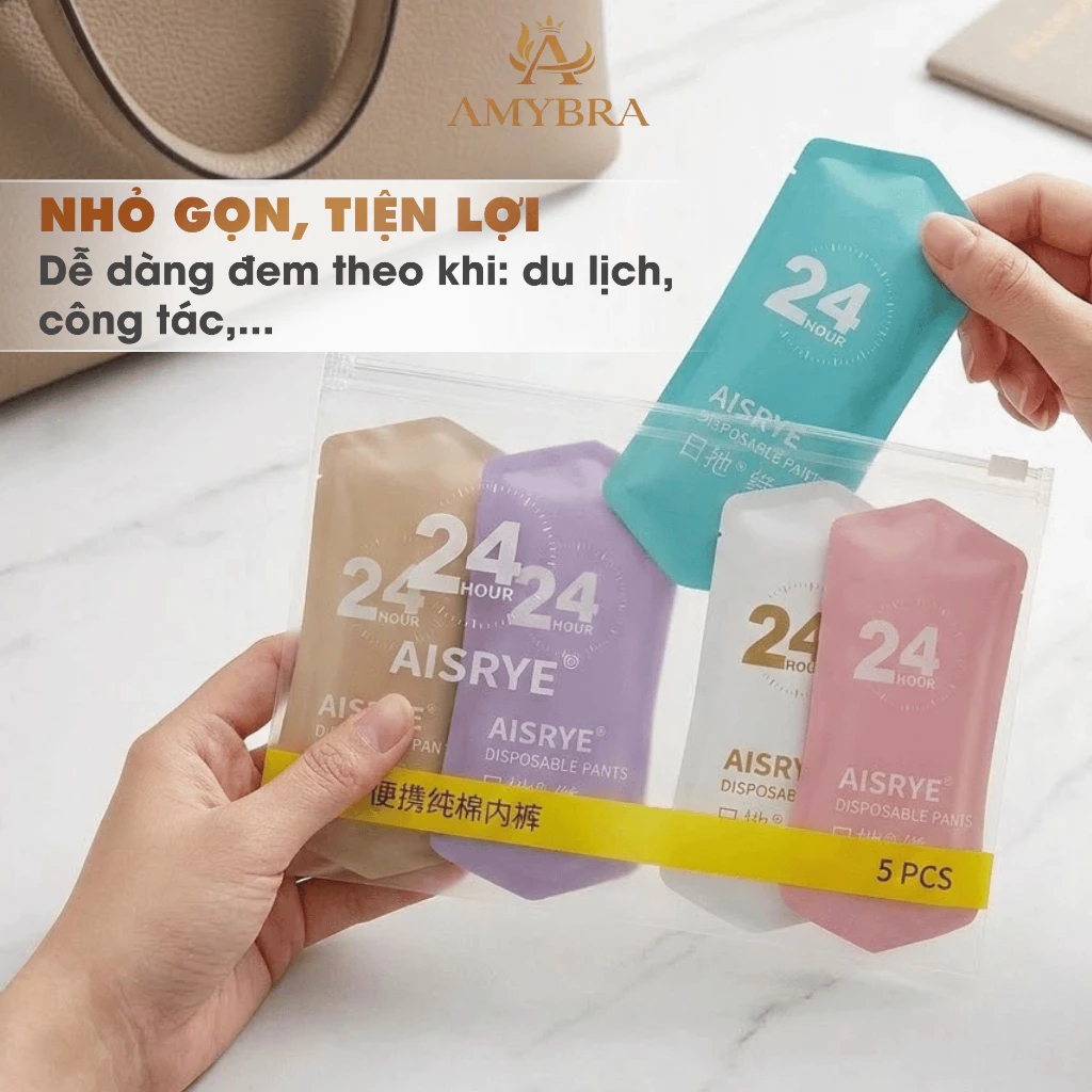 Quần Lót Cotton Dùng 1 Lần An Toàn Tiện Lợi, Túi 5 Quần Chip Kháng Khuẩn Phù Hợp Du Lịch, Mẹ Bầu Sau Sinh AMYBRA L594