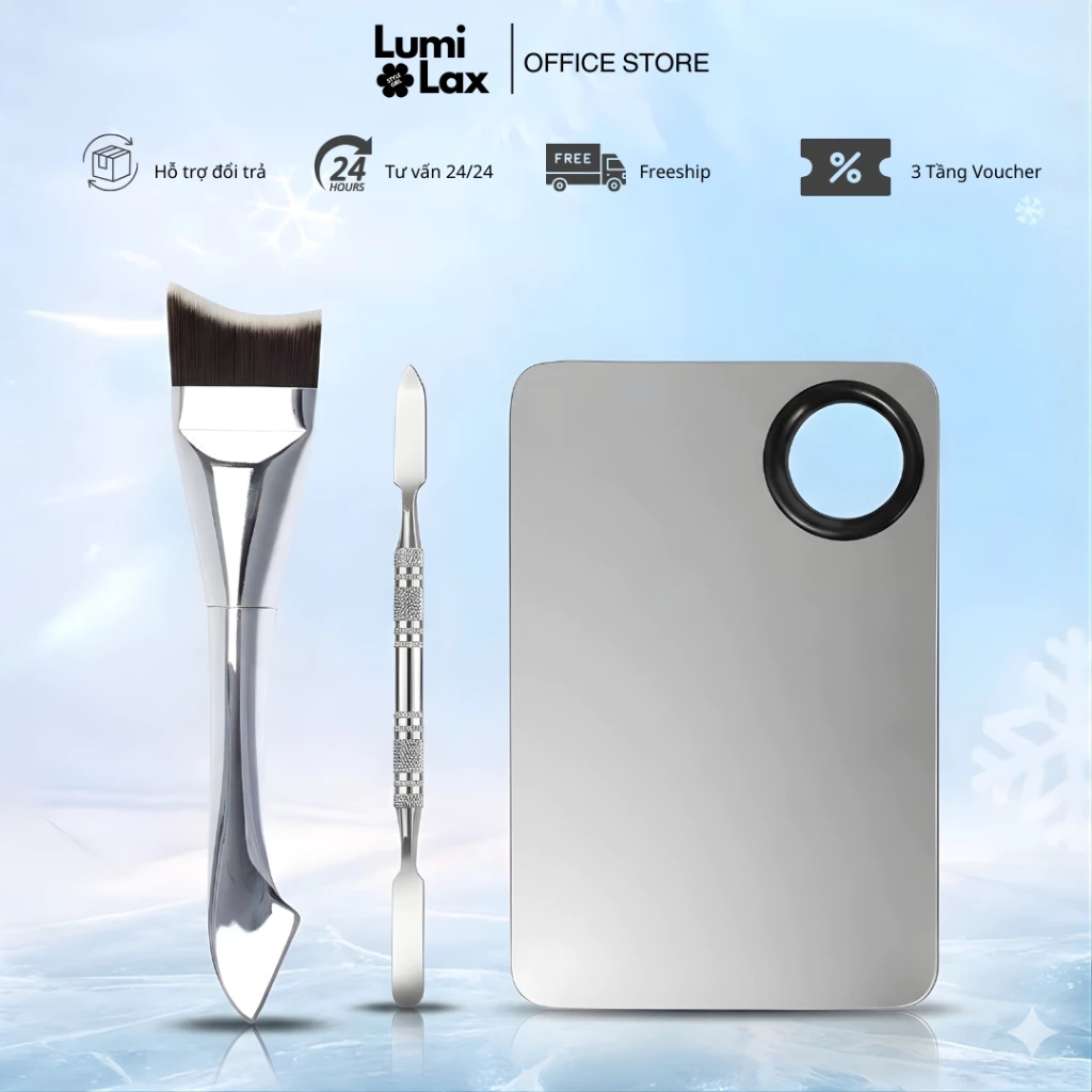 Combo Bộ Cọ Tán Kem Nền LUMILAX CTN01 Mềm Mịn Che Khuyết Điểm Hoàn Hảo, Tán Son Má Hồng Kẻ Mắt hồng
