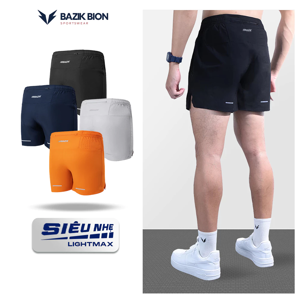 Quần Short Chạy Bộ Nam BAZIK Running LightMax 5 inch thoáng khí siêu nhẹ cạp chun mềm mại, thoải mái - Q06