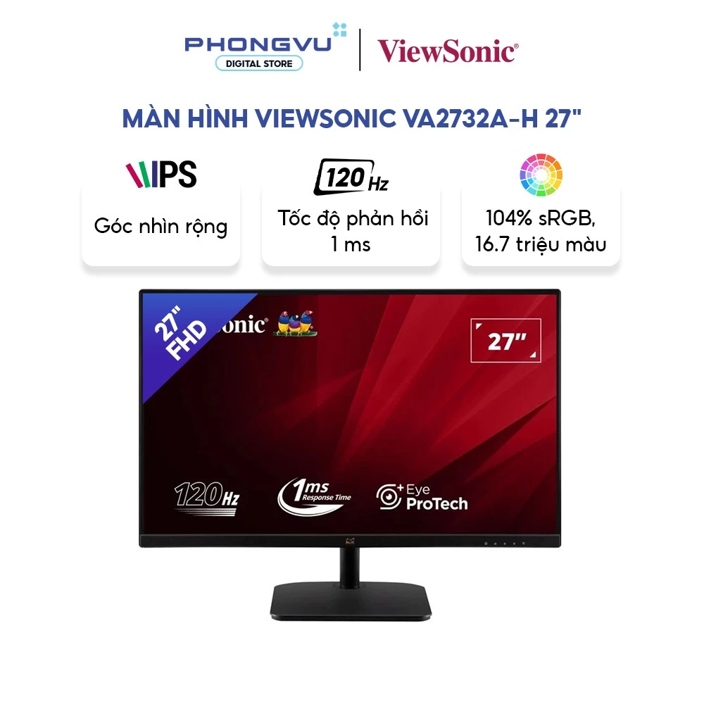 Màn hình máy tính VIEWSONIC VA2732A-H 27 inch IPS Full HD 1080p, 120Hz, 1ms MPRT, 104% sRGB, viền mỏng, BH 36 tháng
