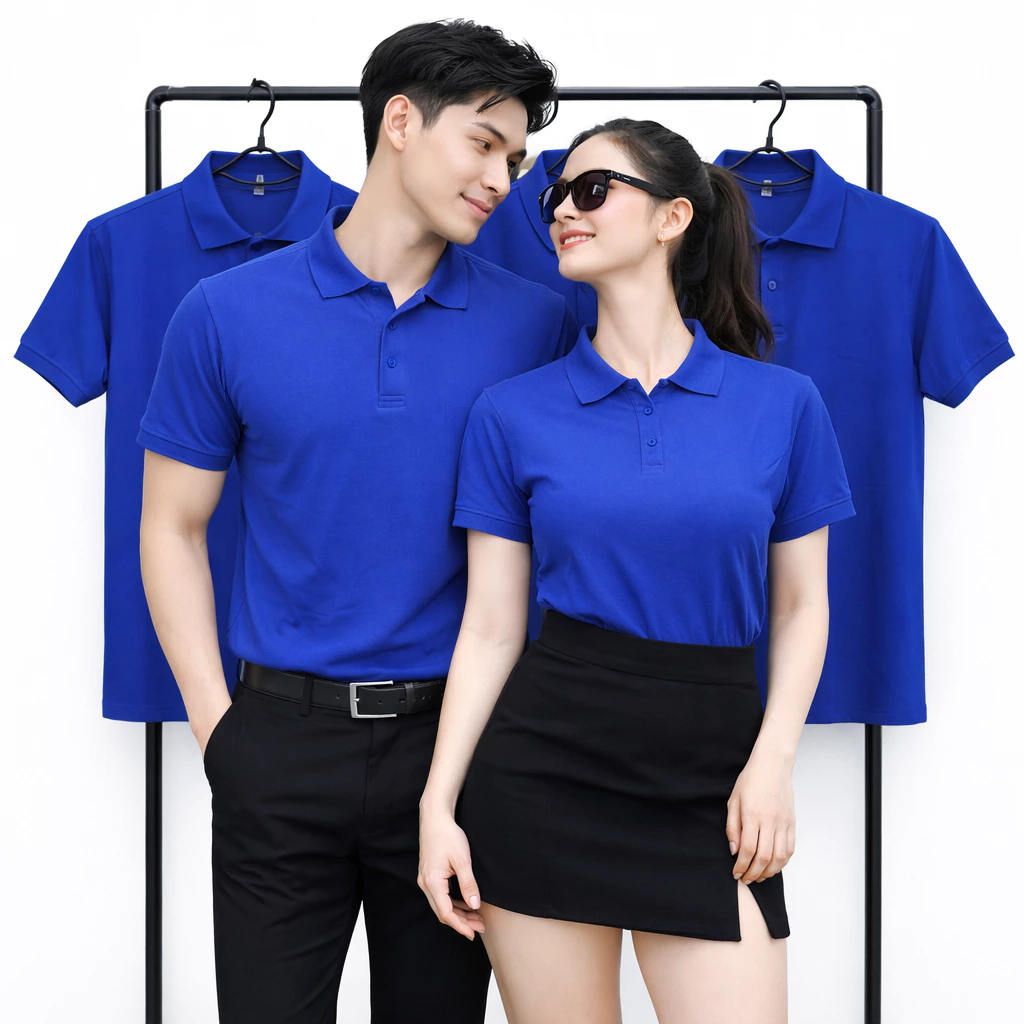Áo Thun Polo Có Cổ Cá Sấu THOITRANG24H Màu Xanh Dương Xanh Bích Form Xương Cho Cả NAM và NỮ