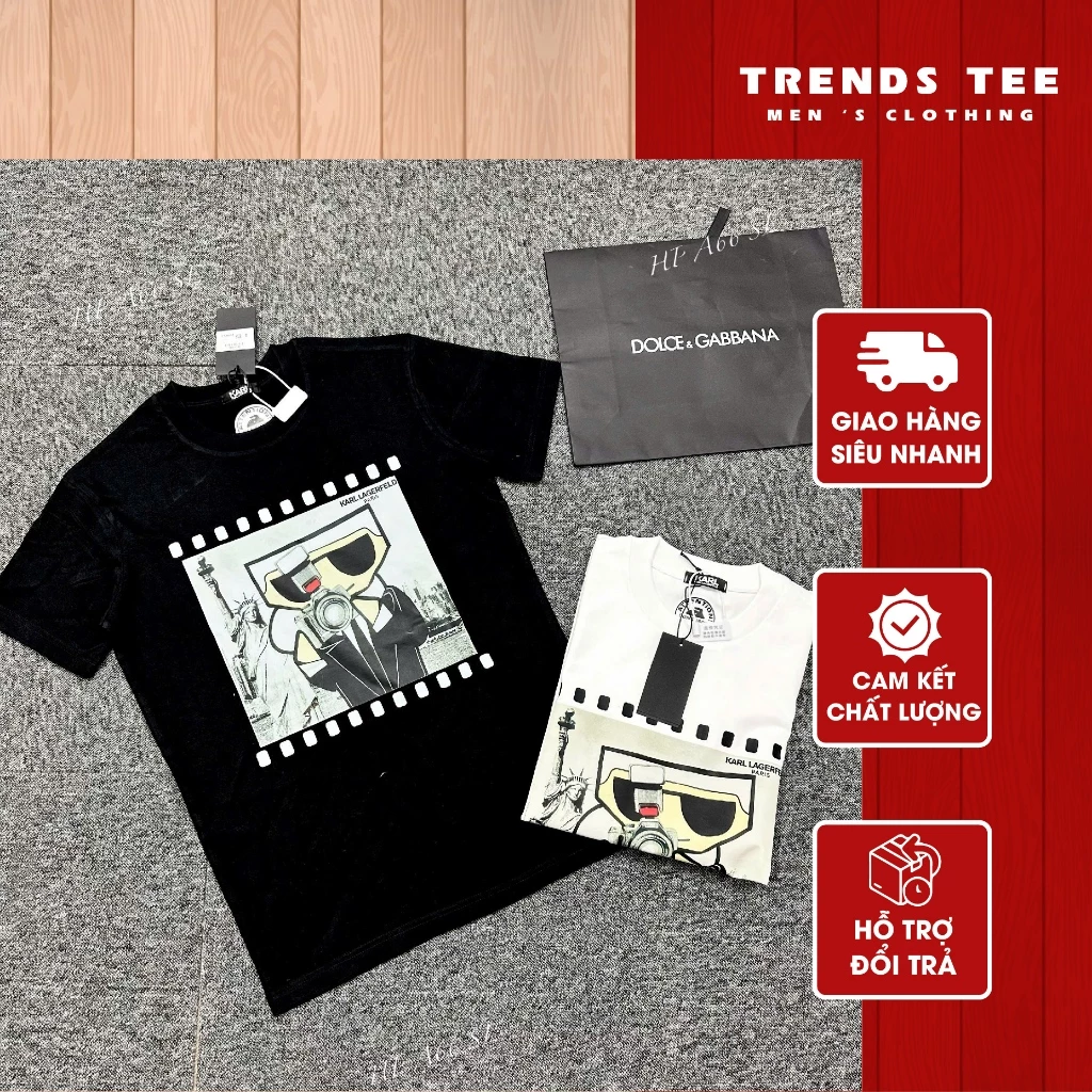 Áo Thun Nam Nữ Cotton 100% Cao Cấp 250Gsm In Hình Karl Form Dày Dặn Co Giãn 2 Chiều