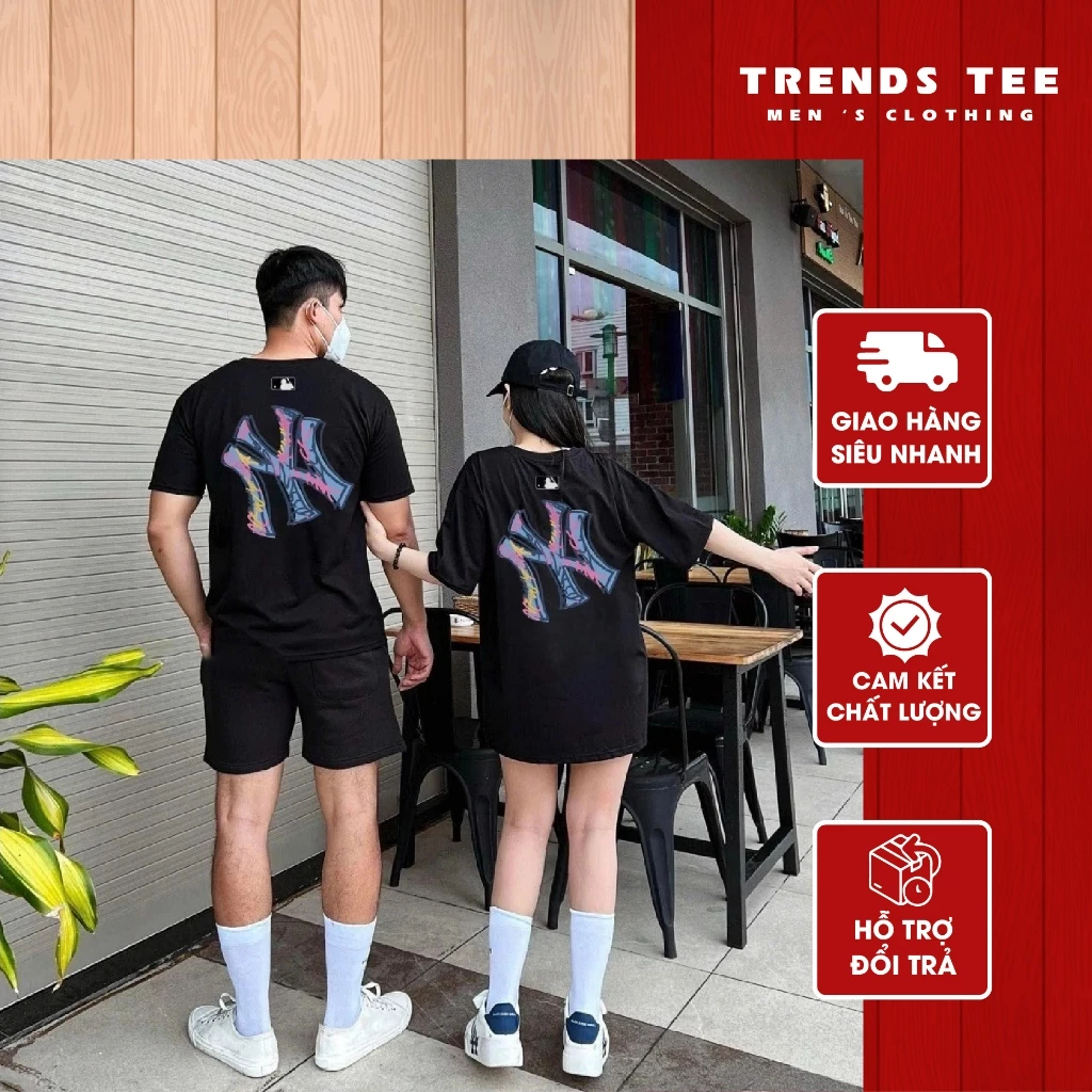Áo Thun Nam Nữ Cotton 100% Cao Cấp 250Gsm In Hình NY MLB Tô Màu Form Dày Dặn Co Giãn 2 Chiều