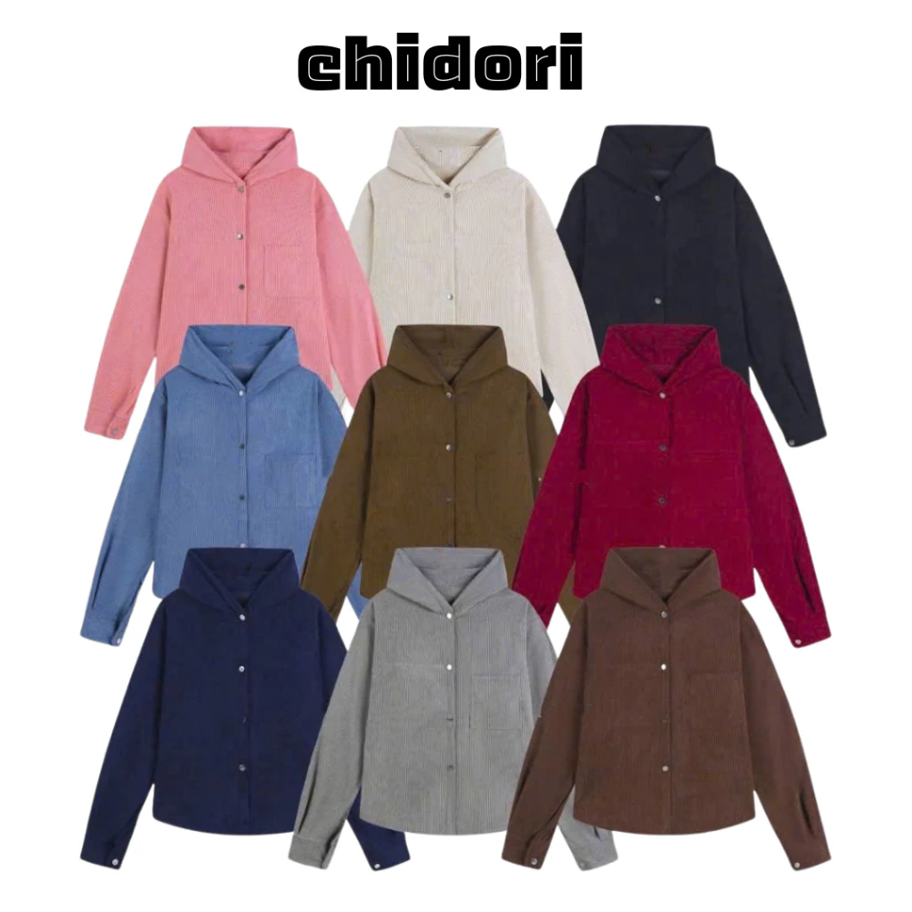 Áo Khoác Chống Nắng CHIDORI Dáng Sơ Mi Có Mũ Và Khuy Bấm Kim Loại Chất Liệu Vải Tăm Gân Mềm Mịn Thoáng Mát