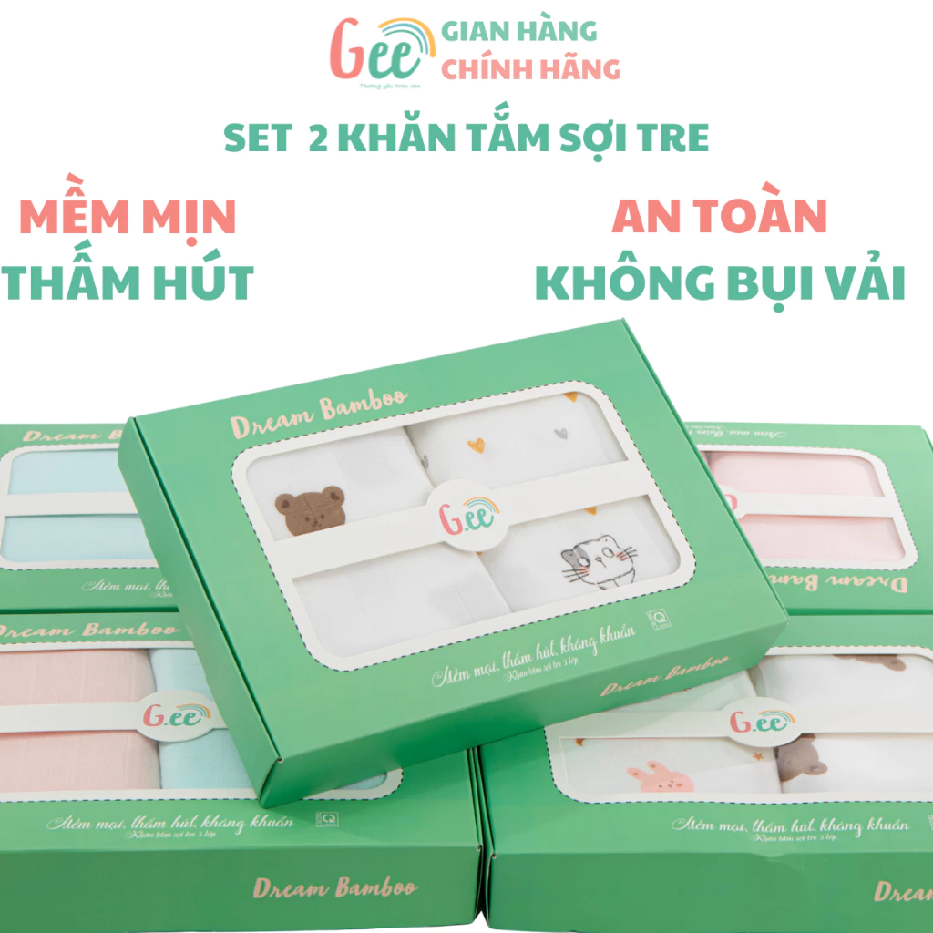 Khăn tắm sợi tre Gee 2-3 lớp không bụi vải, set 2 khăn choàng đa năng 95x95cm, mềm mịn, thấm hút