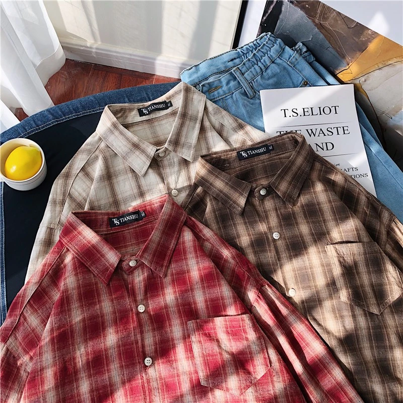Áo Sơ Mi Dài Tay, Họa Tiết Kẻ Caro, Dáng Rộng Unisex Nam Nữ, Chất Đẹp, Hàng Quảng Châu - AD33