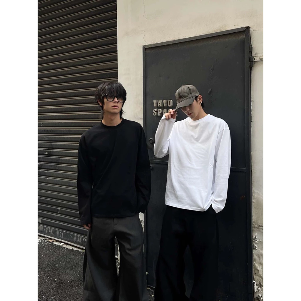 [FULL MÀU] ÁO THUN TRƠN DÀI TAY FORM BOXY BO CỔ 3 PHÂN LONG TEE SLEEVE 280GSM TRẮNG/ĐEN GIỮ NHIỆT UNISEX HALO KAKI