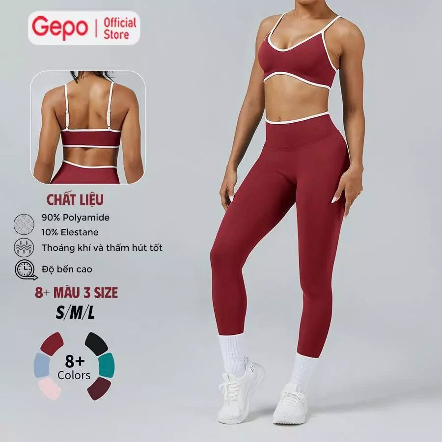 GEPO Bộ Đồ Thể Thao Tập Gym, Yoga, Bộ Đồ Tập Cho Nữ Chất Dệt Kim Cao Cấp 10%Elastane Co Giãn 4 Chiều, Thoáng Khí GP313