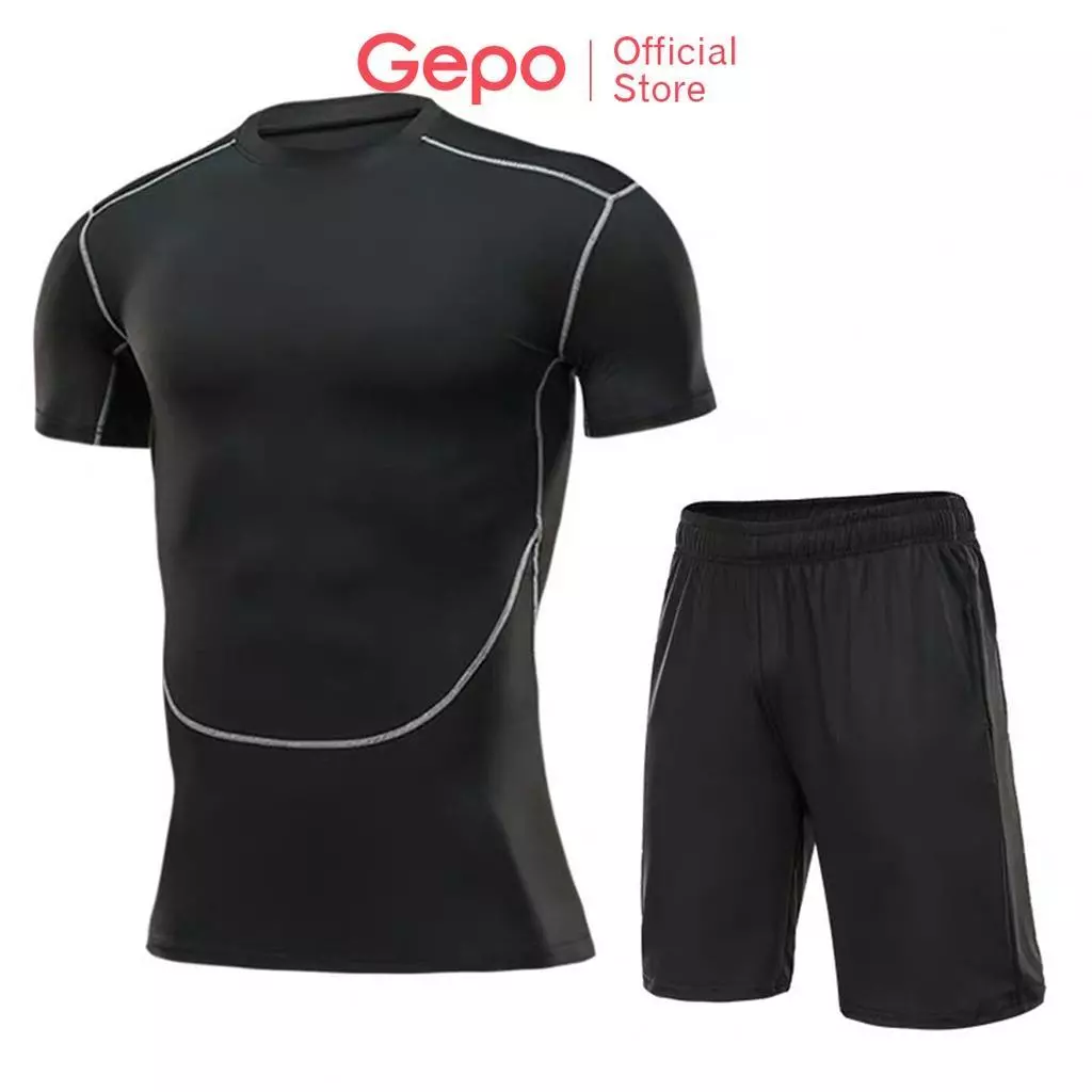 GEPO Set 2 In 1 Quần Áo Thể Thao Cộc Tay Chuyên Tập Gym & Chạy Bộ