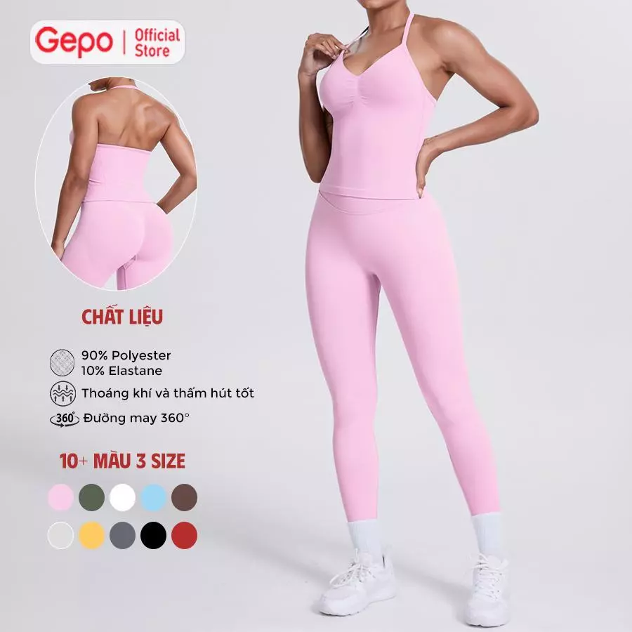 GEPO Bộ Đồ Thể Thao Tập Gym, Yoga, Bộ Đồ Tập Cho Nữ Chất Dệt Kim Cao Cấp 10%Elastane Co Giãn 4 Chiều, Thoáng Khí GP315