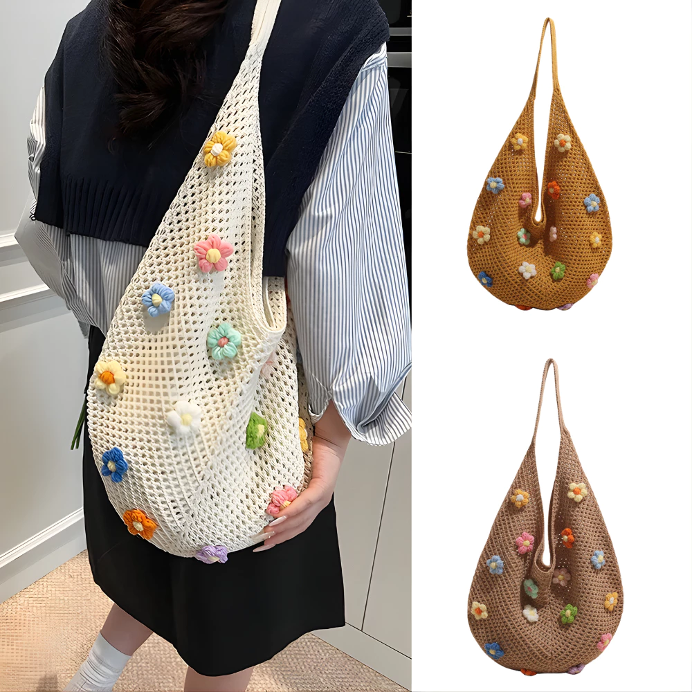 Túi Xách Dệt Ren Bohemian Hoa Nổi – Túi Tote Đi Biển Hot Trend 2026