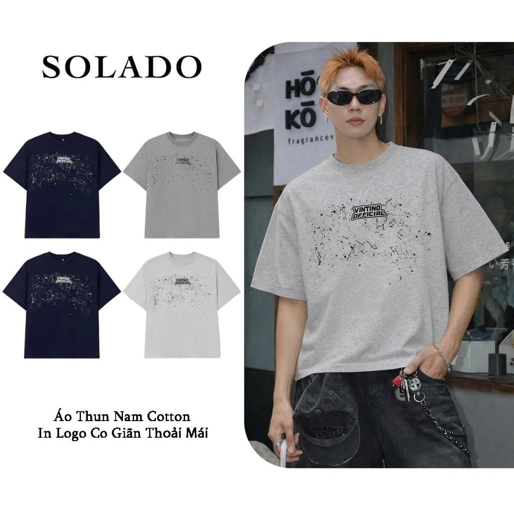 Combo 2 Áo Thun Nam SOLADO Cổ Tròn Cotton In Logo Nổi Co Giãn Thoáng Mát Mềm Mịn AT10