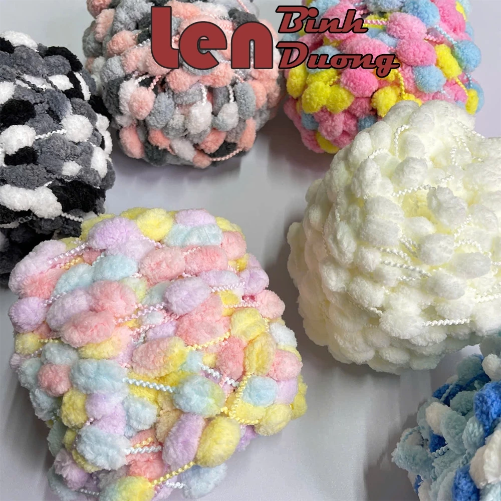 ( 100gram) Len Bông Bi, Len Cuộn Đan Móc Bông Bi, Chuyên Dùng Để Đan Chăn, Khăn...