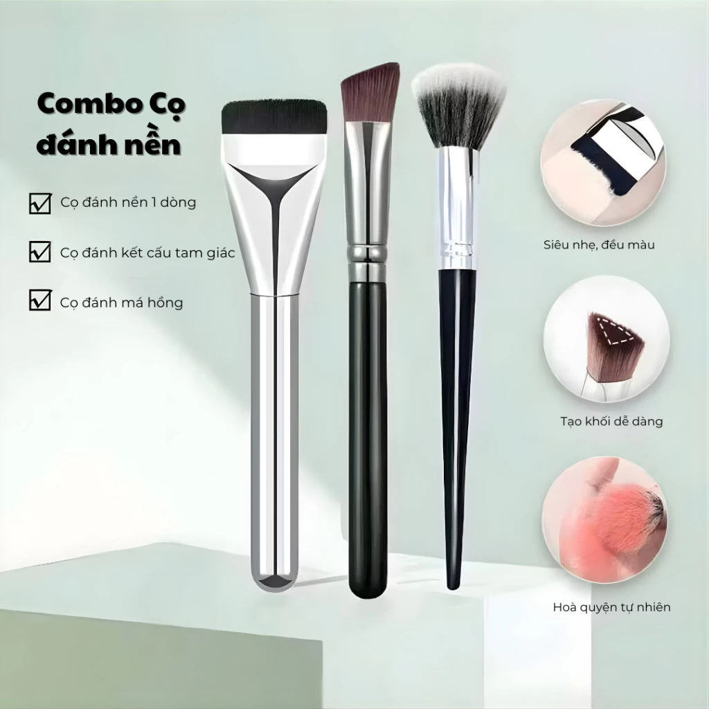 Combo 3 chiếc Cọ Trang Điếm Đánh Phấn Nền cá nhânTMR F-L603 Giúp Bạn Sở Hữu Lớp Nền Căng Mướt Và Mịn