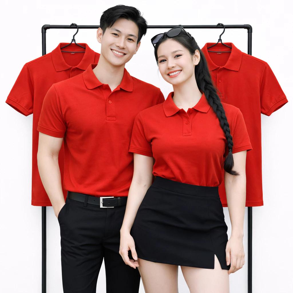 Áo Thun Có Cổ Cá Sấu Polo THỜI TRANG 24H Màu Đỏ Tươi Form Áo Xuông Dùng Cho Nam và Nữ