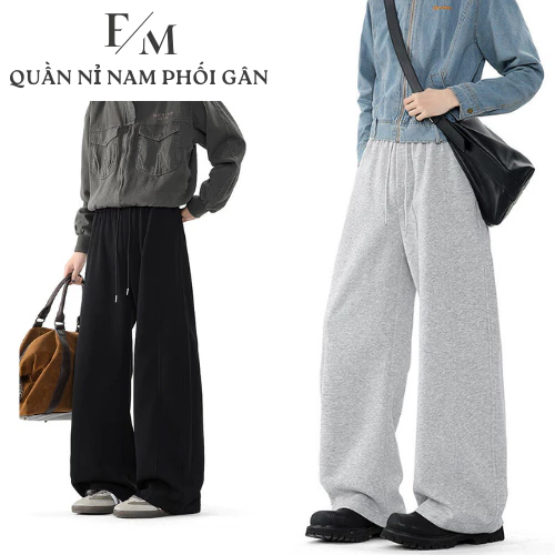 Quần Nỉ Nam Cạp Chun Ống Suông Rộng Kẻ Gân Quần Nỉ Nam Thể Thao Unisex Ống Dây Rút Hàn Quốc Ulzzang