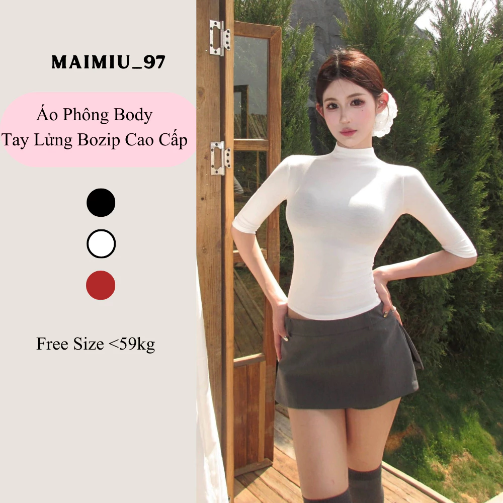 Áo Thun Body Tay Lỡ Cổ Bún Chất Bozip Co Giãn 4 Chiều MAIMIU_97