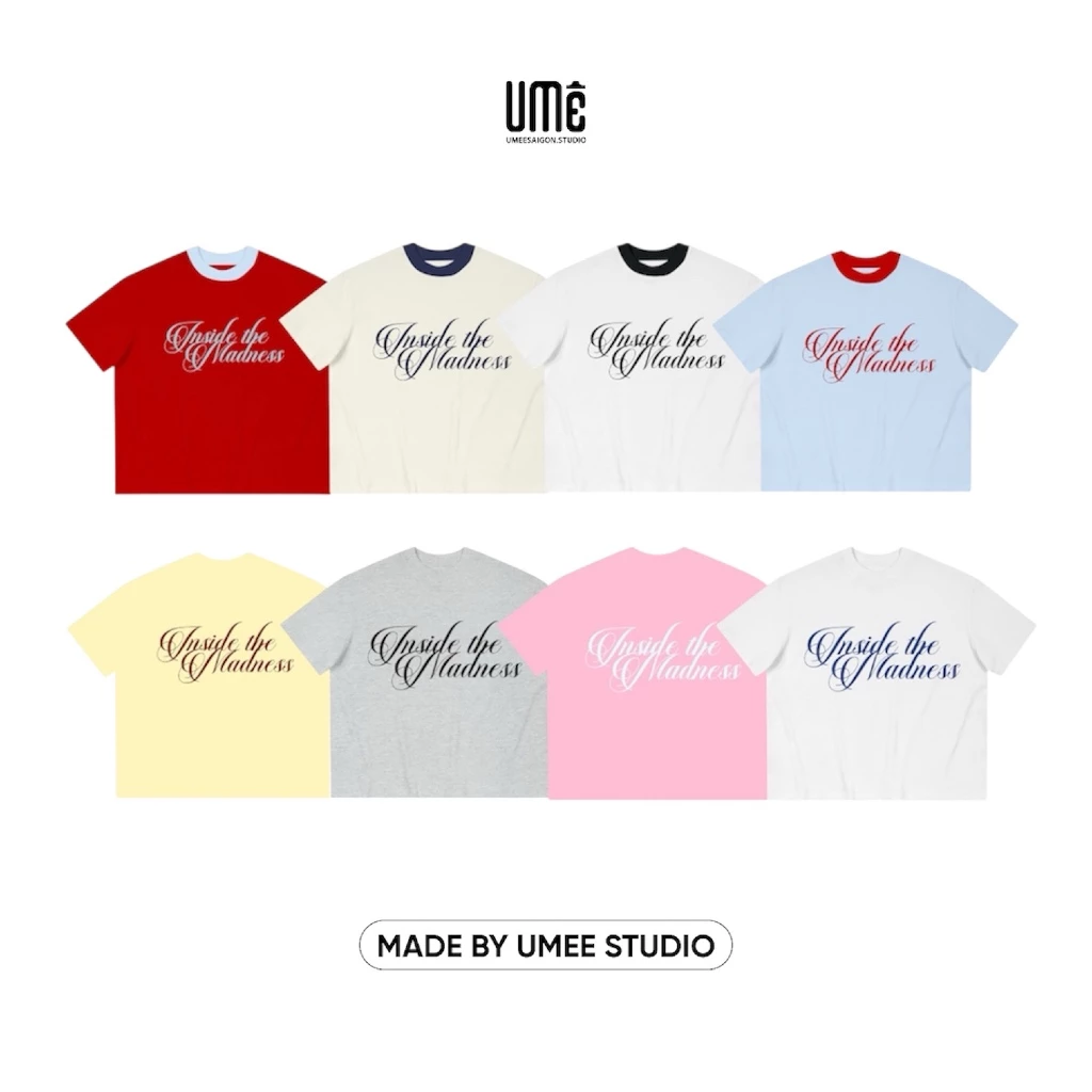 [MÀU CHỮ MỚI] UMEESAIGON Áo Thun Form Boxy Tay Ngắn Cotton Cổ Tròn Nam Nữ Chữ " Inside the Madness"