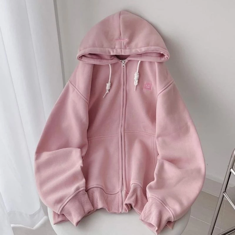 Áo Hoodie Zip Có Mũ Form Rộng – Áo Khoác Nỉ Thêu Mặt Cười Chữ C Unisex Phong Cách Hàn Quốc