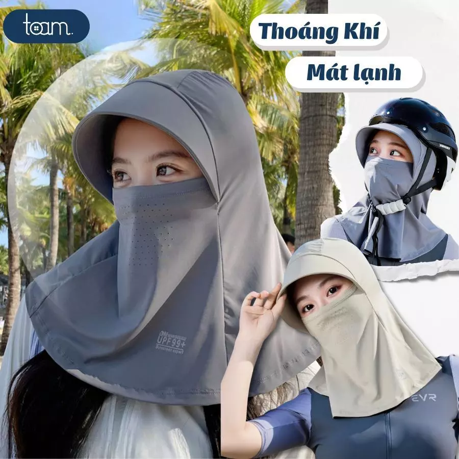 [LOẠI 1] Mũ Chống Nắng Trùm Đầu Đạp Xe Kèm Khẩu Trang Lụa Lạnh Che Cổ Có Lỗ Thoáng Khí Chống Tia UV