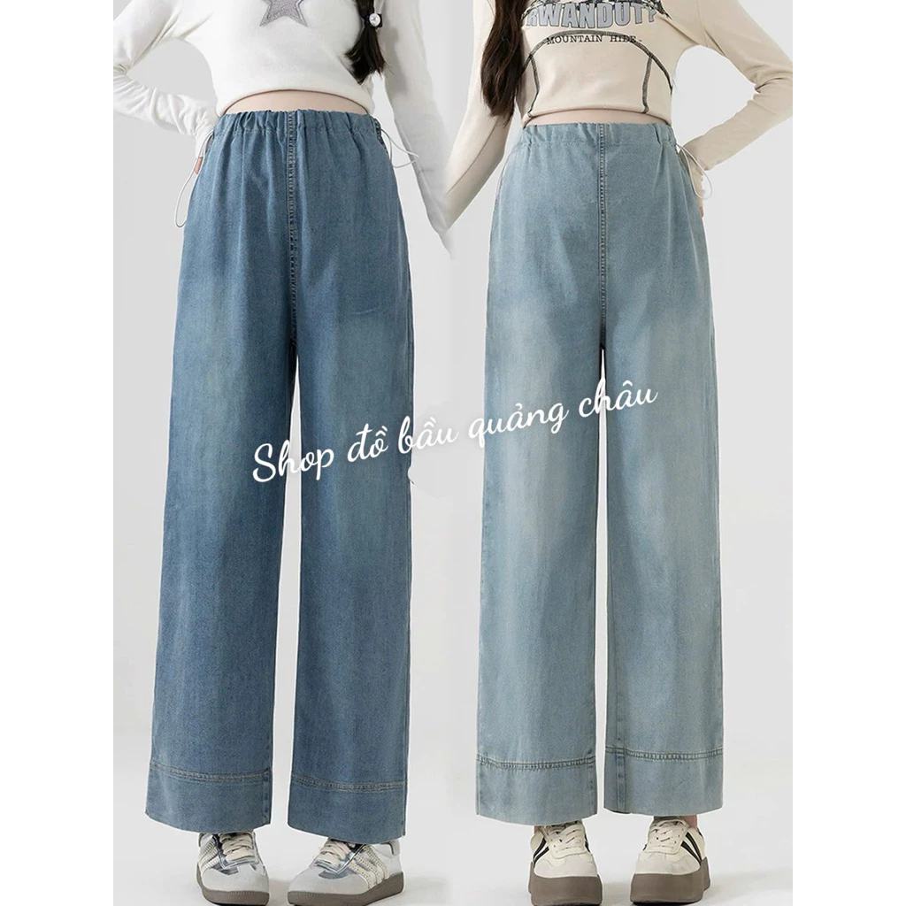 Quần jean mỏng cạp rút ống rộng mềm đẹp cho mẹ bầu( hàng cao cấp loại 1 dài 96-99)