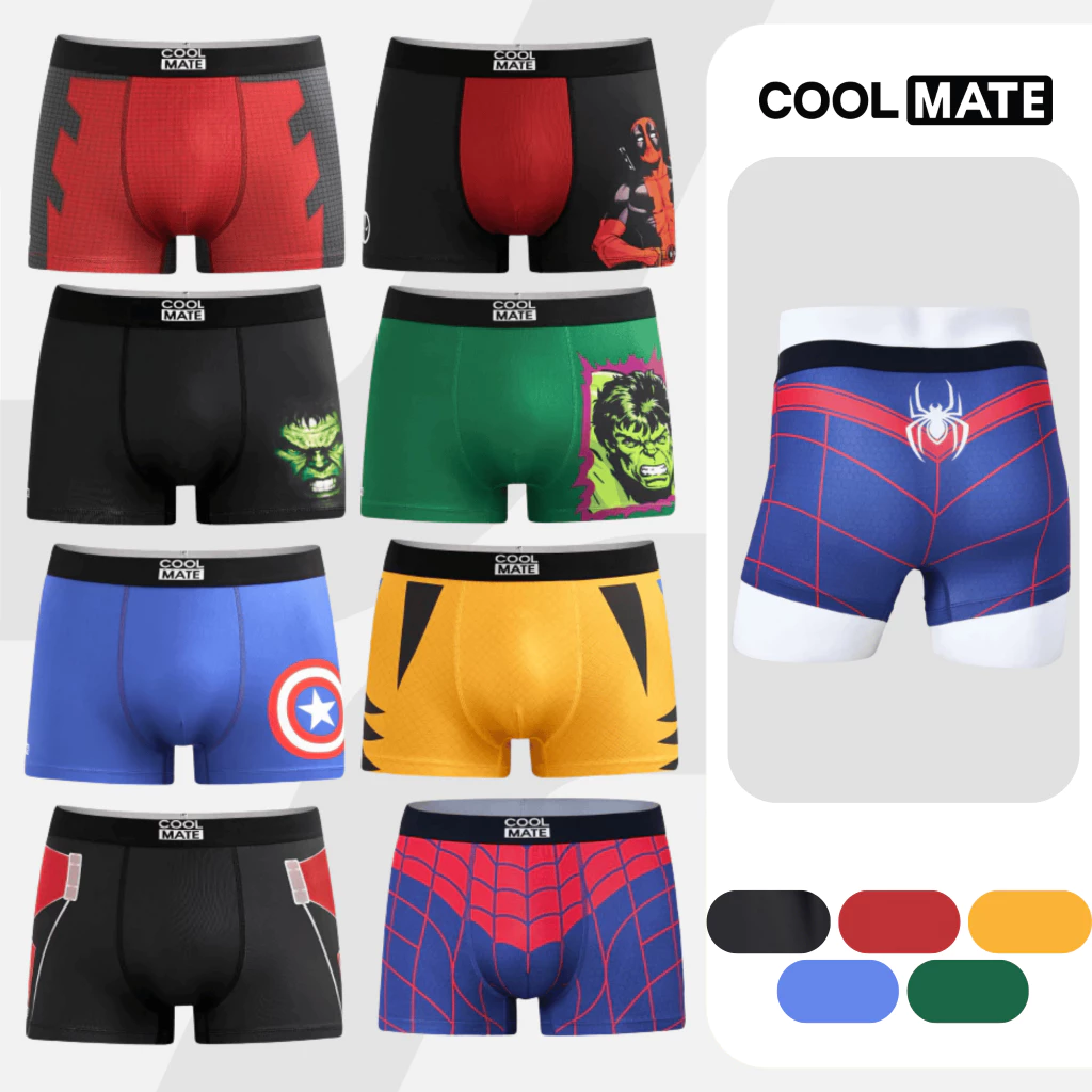 [TẶNG 1 TẤT]Quần lót Marvel nam Trunk Spiderman, Captain America, Ant man, Hulk, quần lót người nhện spider man Coolmate